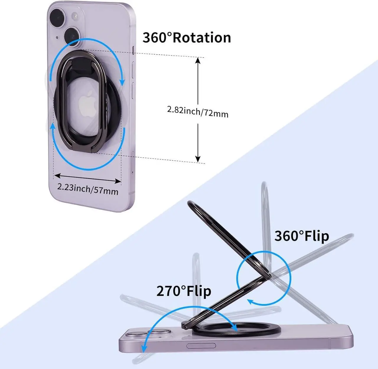 Alt view image 4 of 7 - Magnetic Phone Ring Holder for MagSafe Grip Kickstand Adjustable Cellphone Ring Stand Mag Safe Accessories for iPhone15/ 14/13/12 Series Removable for Wireless Charging Black