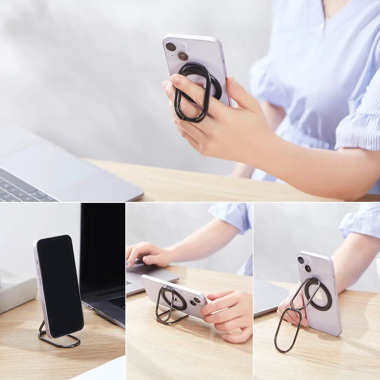 Alt view image 5 of 7 - Magnetic Phone Ring Holder for MagSafe Grip Kickstand Adjustable Cellphone Ring Stand Mag Safe Accessories for iPhone15/ 14/13/12 Series Removable for Wireless Charging Black