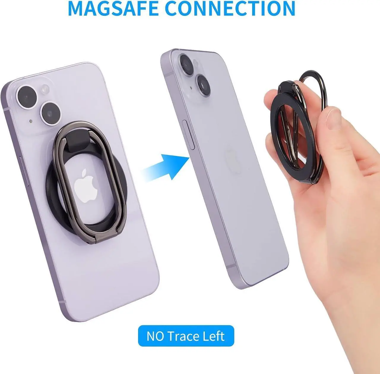 Alt view image 6 of 7 - Magnetic Phone Ring Holder for MagSafe Grip Kickstand Adjustable Cellphone Ring Stand Mag Safe Accessories for iPhone15/ 14/13/12 Series Removable for Wireless Charging Black