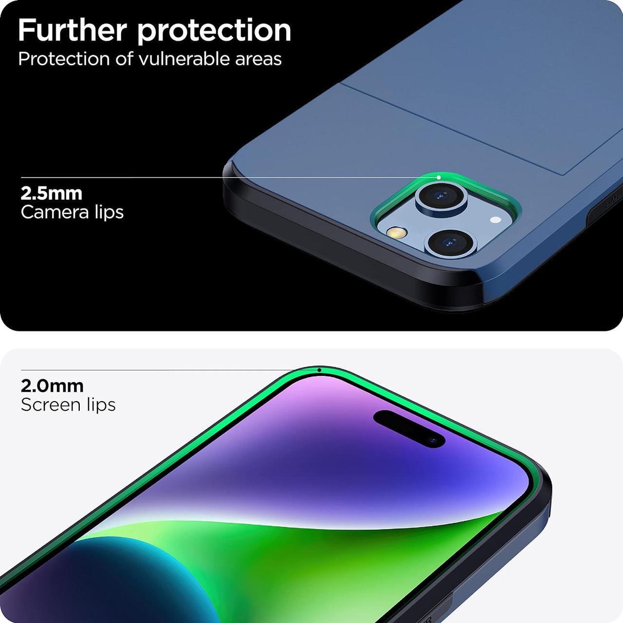 Alt view image 4 of 7 - for iPhone 14 Case with Card Holder, Wireless Charging Compatible iPhone 14 Wallet Case, Slim Shockproof iPhone 14 Case Wallet (Blue)