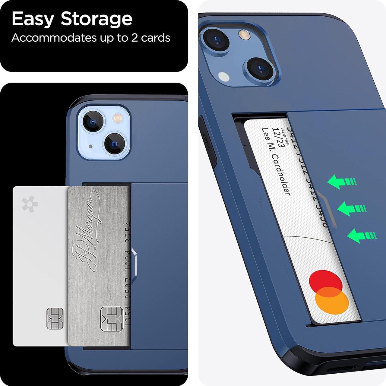 Alt view image 6 of 7 - for iPhone 14 Case with Card Holder, Wireless Charging Compatible iPhone 14 Wallet Case, Slim Shockproof iPhone 14 Case Wallet (Blue)