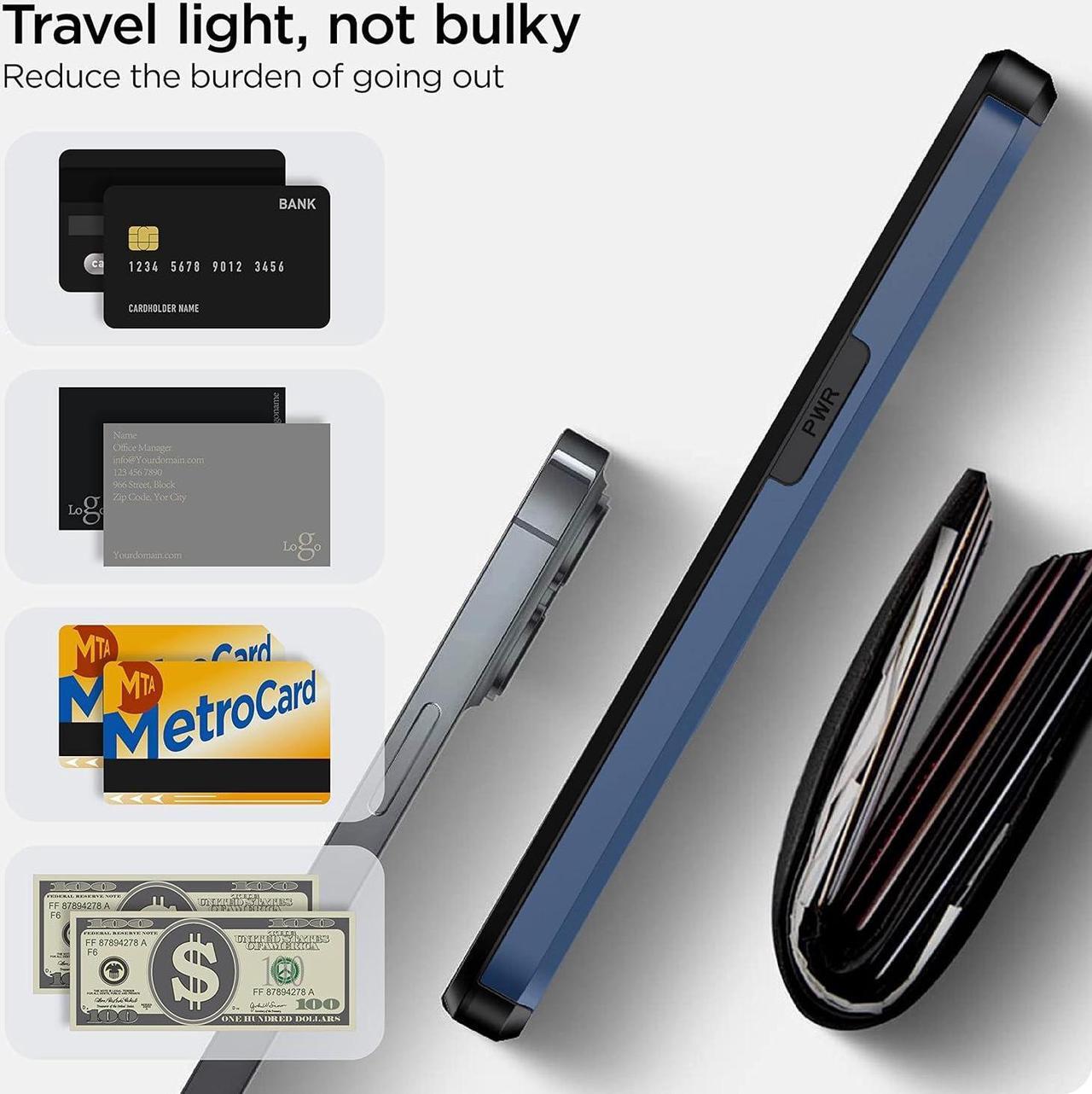 Alt view image 7 of 7 - for iPhone 14 Case with Card Holder, Wireless Charging Compatible iPhone 14 Wallet Case, Slim Shockproof iPhone 14 Case Wallet (Blue)