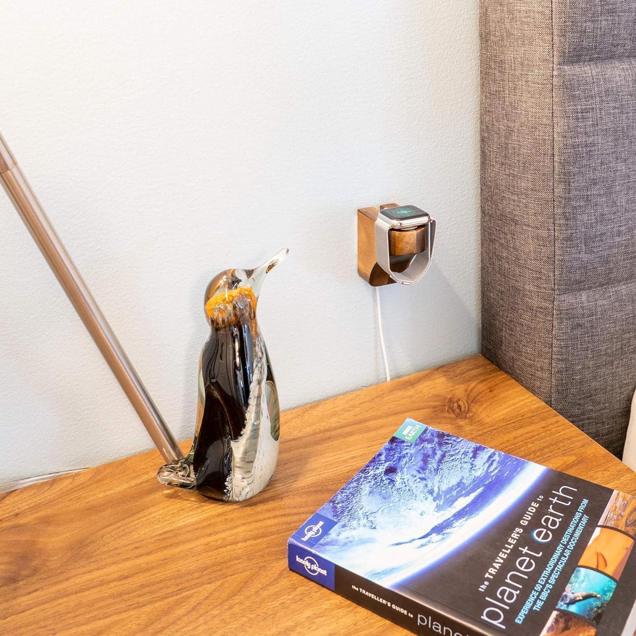Alt view image 7 of 7 - Wall Charging Stand for Apple Watch Series 9 - Wooden Charging Dock - Wood Charging Station for all iWatch - Simply Stick to Wall with Included 3M Command Strips (Acacia)