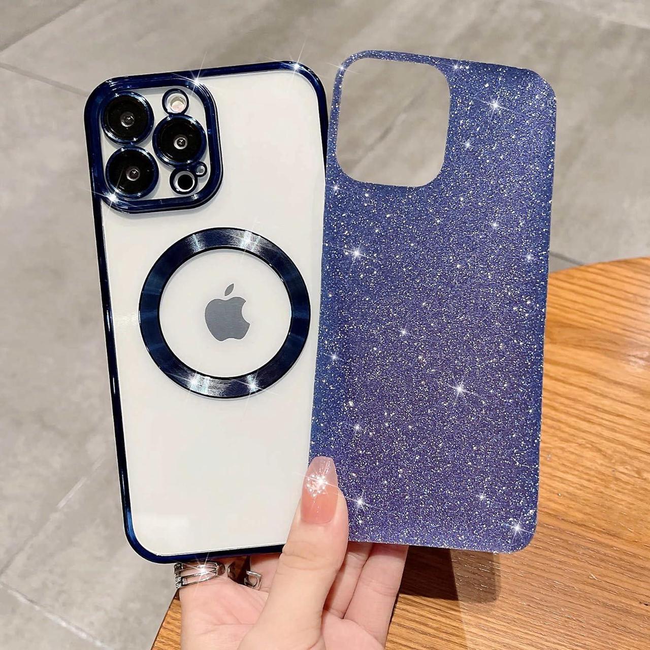 Alt view image 4 of 6 - MGQILING Compatible with iPhone 12 Pro Max Magnetic Glitter Case, Luxury Plating Cute Bling Clear Phone Case, Compatible with MagSafe for Women Girls with Camera Protector Back Cover - Blue