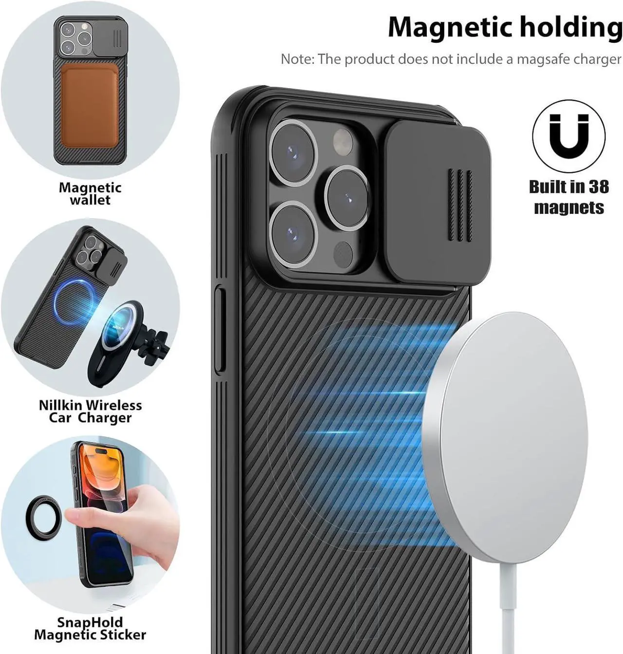Alt view image 2 of 7 - Nillkin for iPhone 15 Pro Max Magnetic Case with Camera Cover, CamShield Pro 15 Pro Max 5G Case 6.7, Black