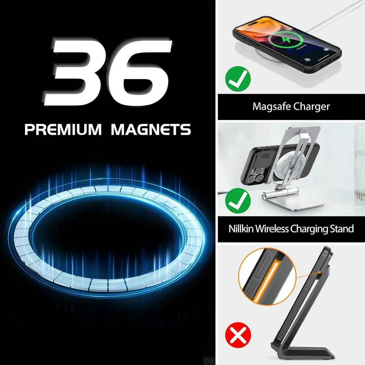 Alt view image 3 of 7 - Nillkin for iPhone 15 Pro Max Magnetic Case with Camera Cover, CamShield Pro 15 Pro Max 5G Case 6.7, Black