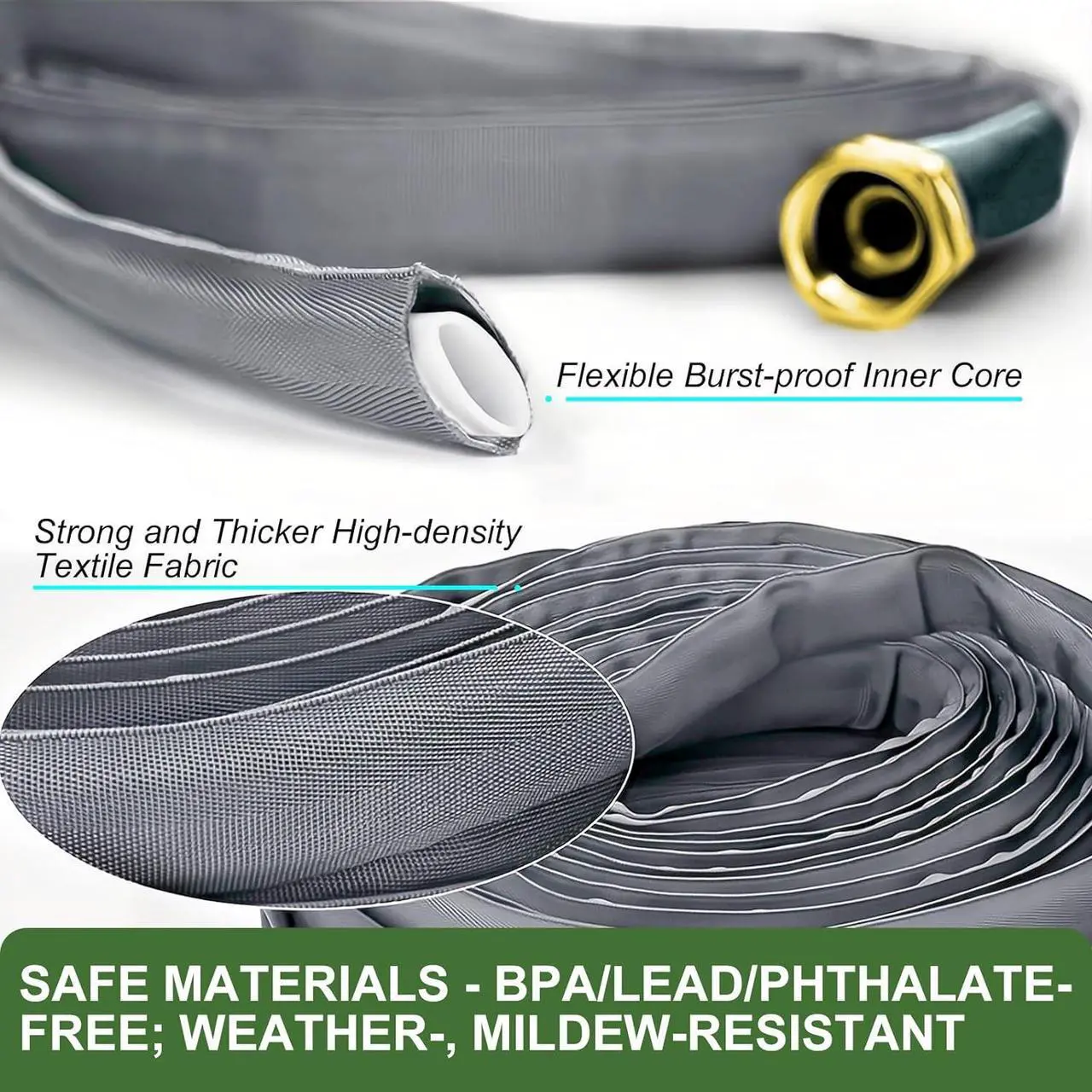 Alt view image 3 of 7 - 2025 Upgraded 50FT Non-Expanding Garden Hose, Ultra-Light & Flexible Water Hose - Burst-Resistant, Kink-Free, High-Pressure, All-Weather Use for Lawns, Gardens, and Outdoor Cleaning