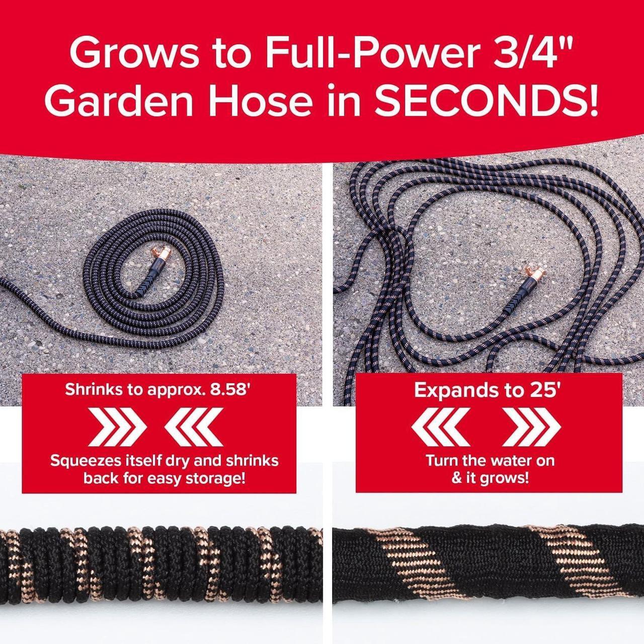 Alt view image 2 of 7 - Pocket Hose Copper Bullet Expandable Garden Hose 25 FT w/10 Pattern Thumb Spray Nozzle AS-SEEN-ON-TV 650psi 3/4 in Patented Lead-Free Ultra-Lightweight Solid Copper Anodized Aluminum Fittings No-Kink