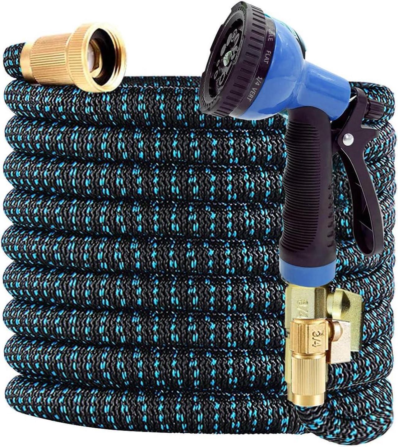 Main image of J&B XpandaHose 75ft Expandable Garden Hose with Holder - Heavy Duty Superior Strength 3750D - 4 -Layer Latex Core - Extra Strong Brass Connectors and 10 Spray Nozzle w/Storage Bag (Blue 75)