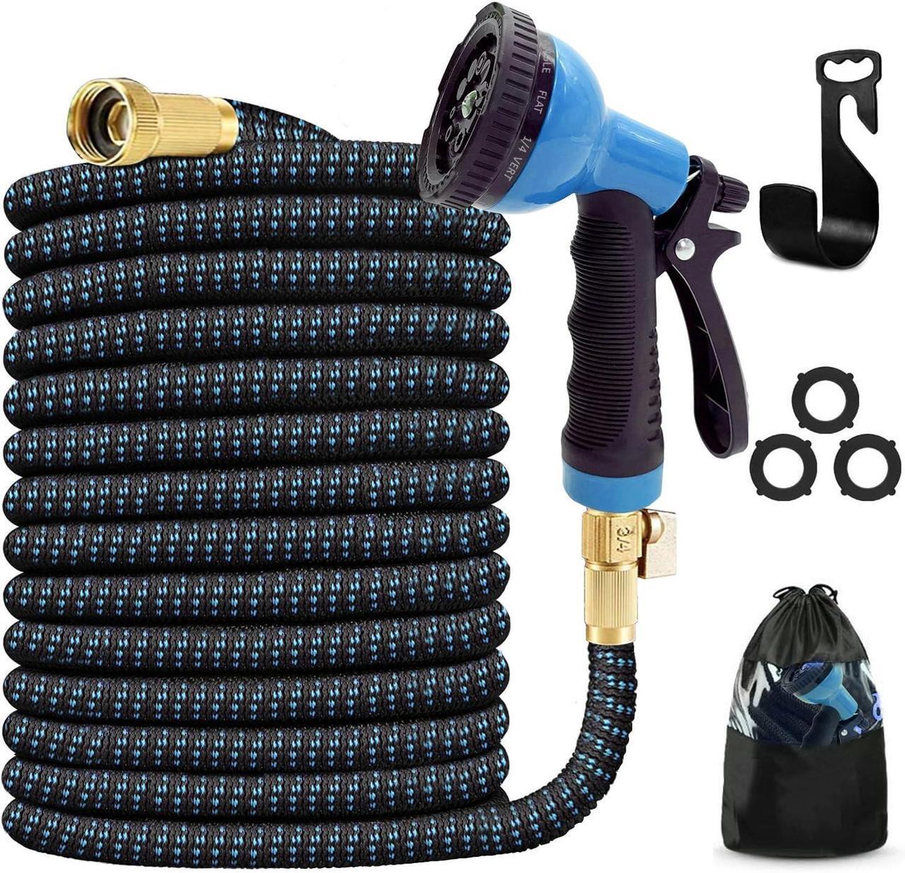 Alt view image 2 of 6 - J&B XpandaHose 75ft Expandable Garden Hose with Holder - Heavy Duty Superior Strength 3750D - 4 -Layer Latex Core - Extra Strong Brass Connectors and 10 Spray Nozzle w/Storage Bag (Blue 75)