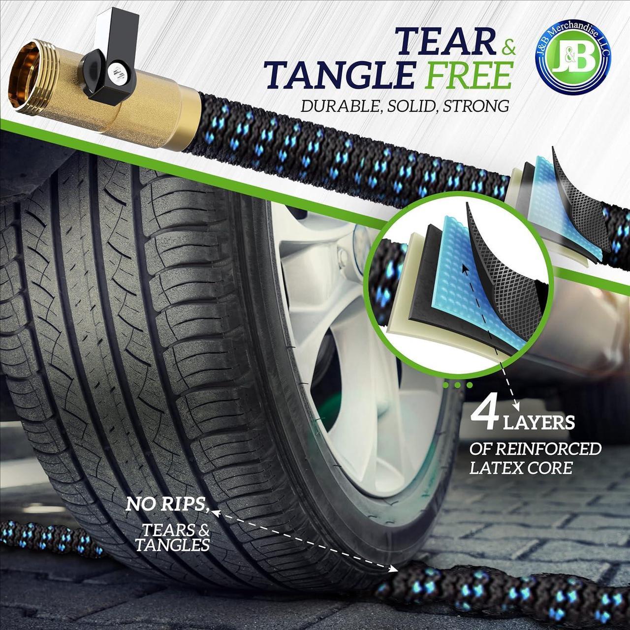 Alt view image 5 of 6 - J&B XpandaHose 75ft Expandable Garden Hose with Holder - Heavy Duty Superior Strength 3750D - 4 -Layer Latex Core - Extra Strong Brass Connectors and 10 Spray Nozzle w/Storage Bag (Blue 75)