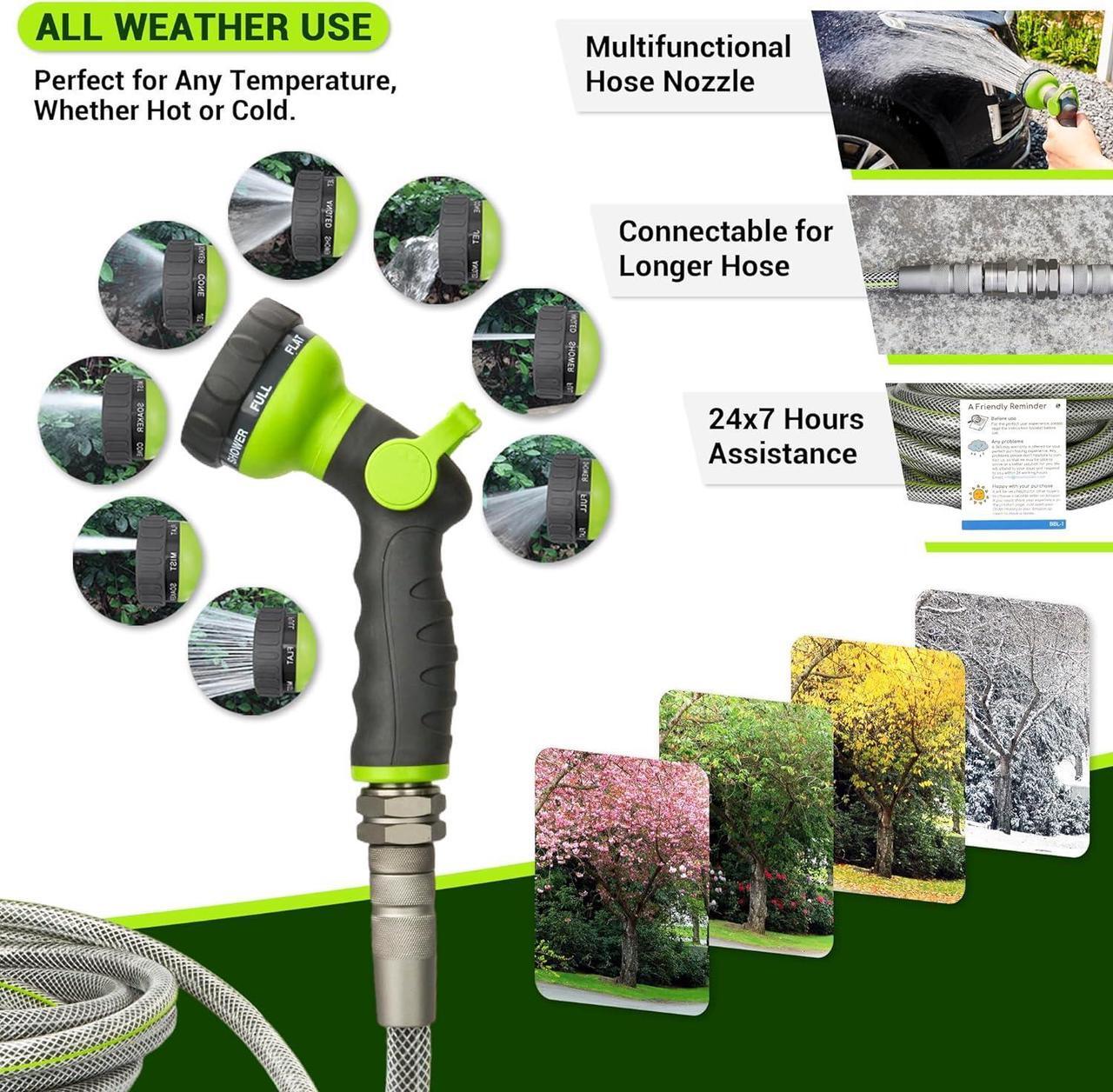 Alt view image 4 of 6 - Flexible Garden Hose 100 FT - Heavy Duty Non-Expandable 100FT Outdoor Water Hose Pipe, 1/2" x 100Feet, 3/4" Solid Swivel Fittings, 100 Feet, Kink and Leak Proof