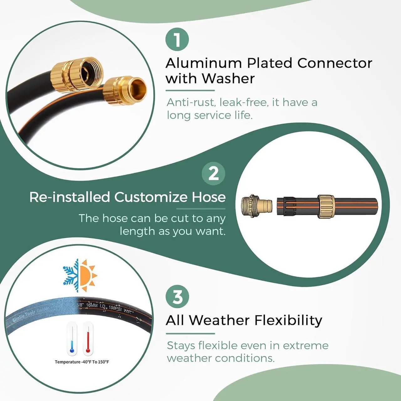 Alt view image 3 of 6 - Giraffe Hybrid Leader Hose 5/8" x 6ft, Custom Length, NO Kink, Flexible, Leakproof Water Hose with Male to Female Fittings, 600 Burst PSI