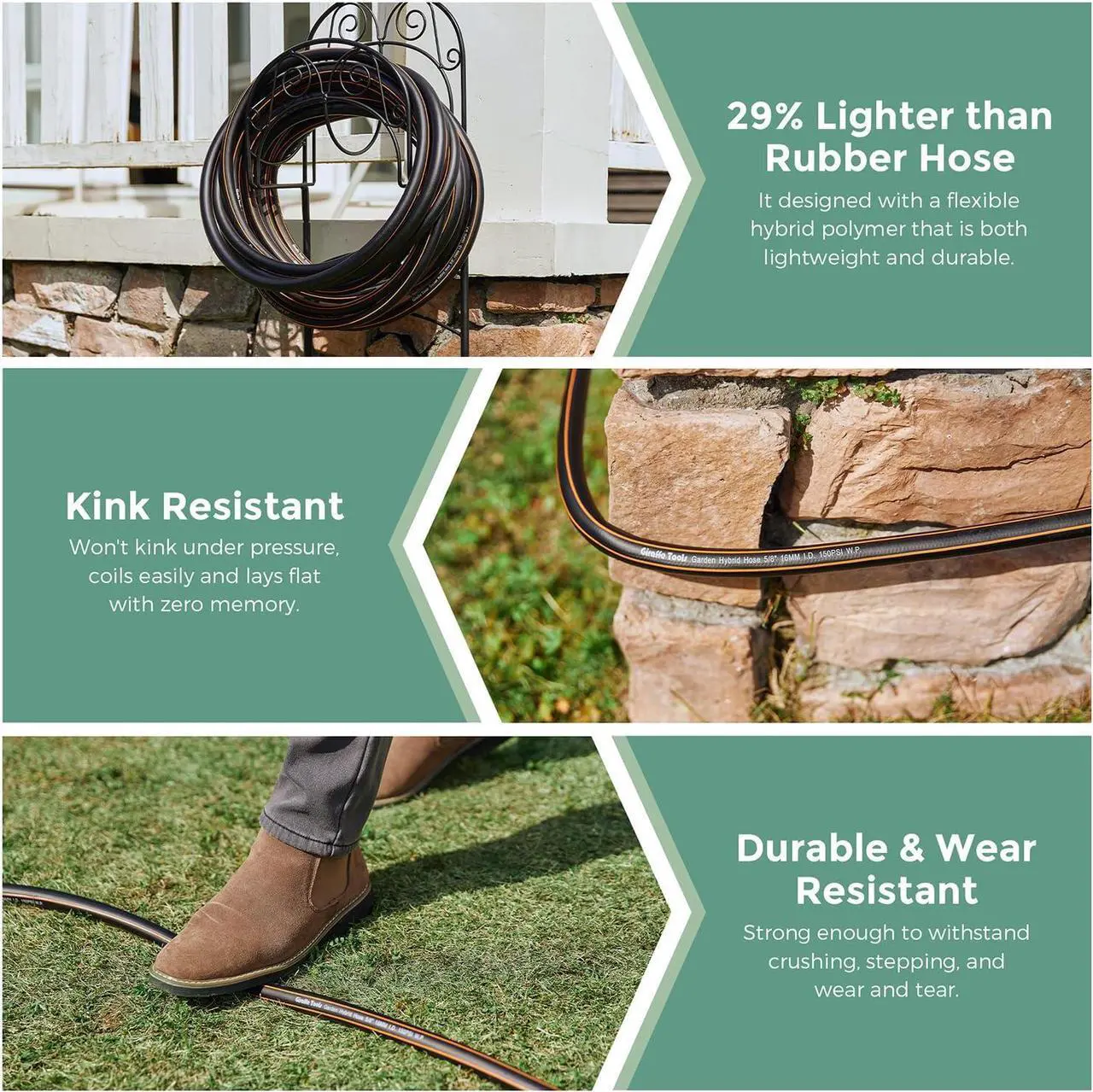Alt view image 4 of 6 - Giraffe Hybrid Leader Hose 5/8" x 6ft, Custom Length, NO Kink, Flexible, Leakproof Water Hose with Male to Female Fittings, 600 Burst PSI