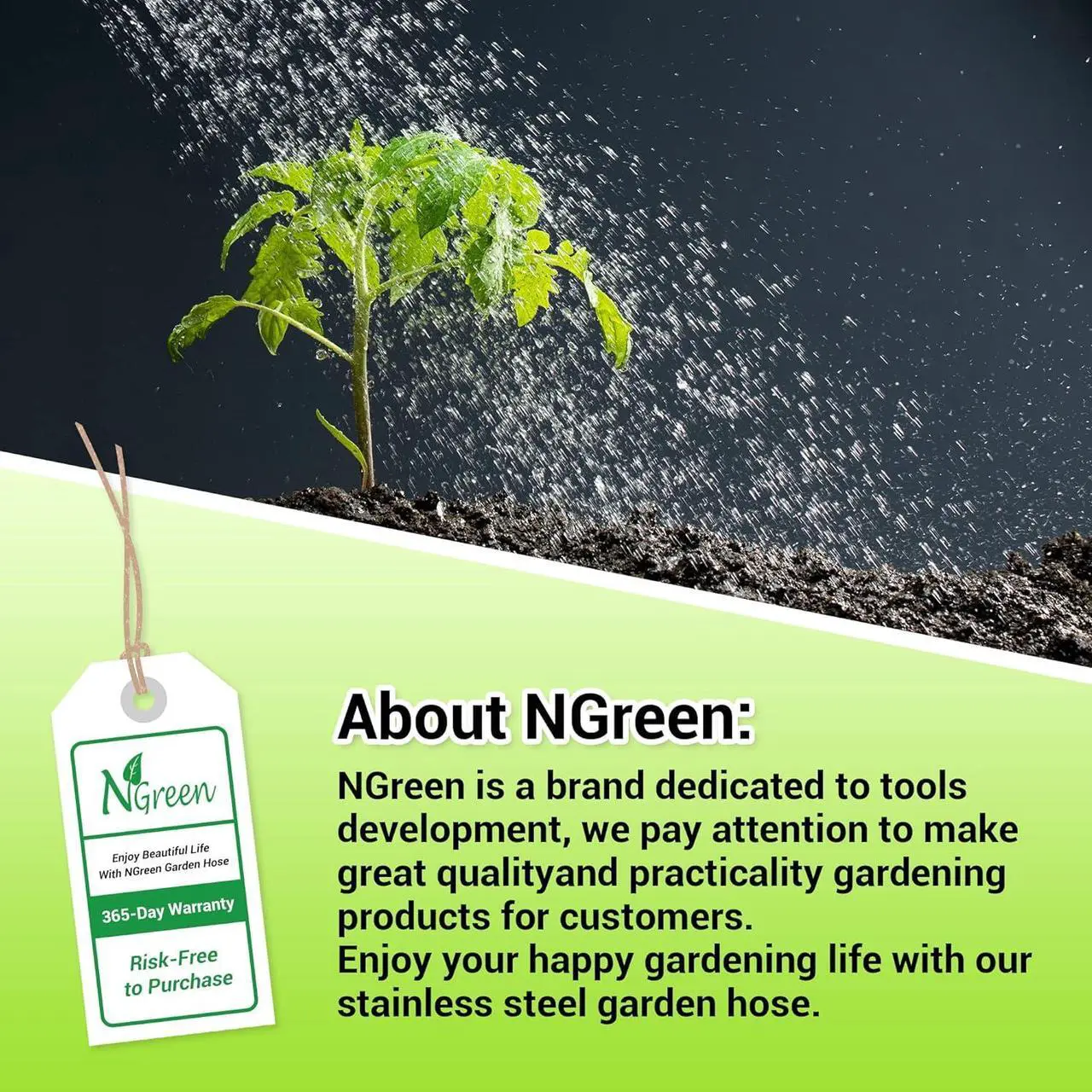 Alt view image 6 of 6 - NGreen Stainless Steel Garden Hose - Flexible Metal Water Hose with Nozzle, Puncture, Rust Proof and Corrosion Resistant, Never Kink and High Pressure, Collapsible and Easy to Store (50FT)