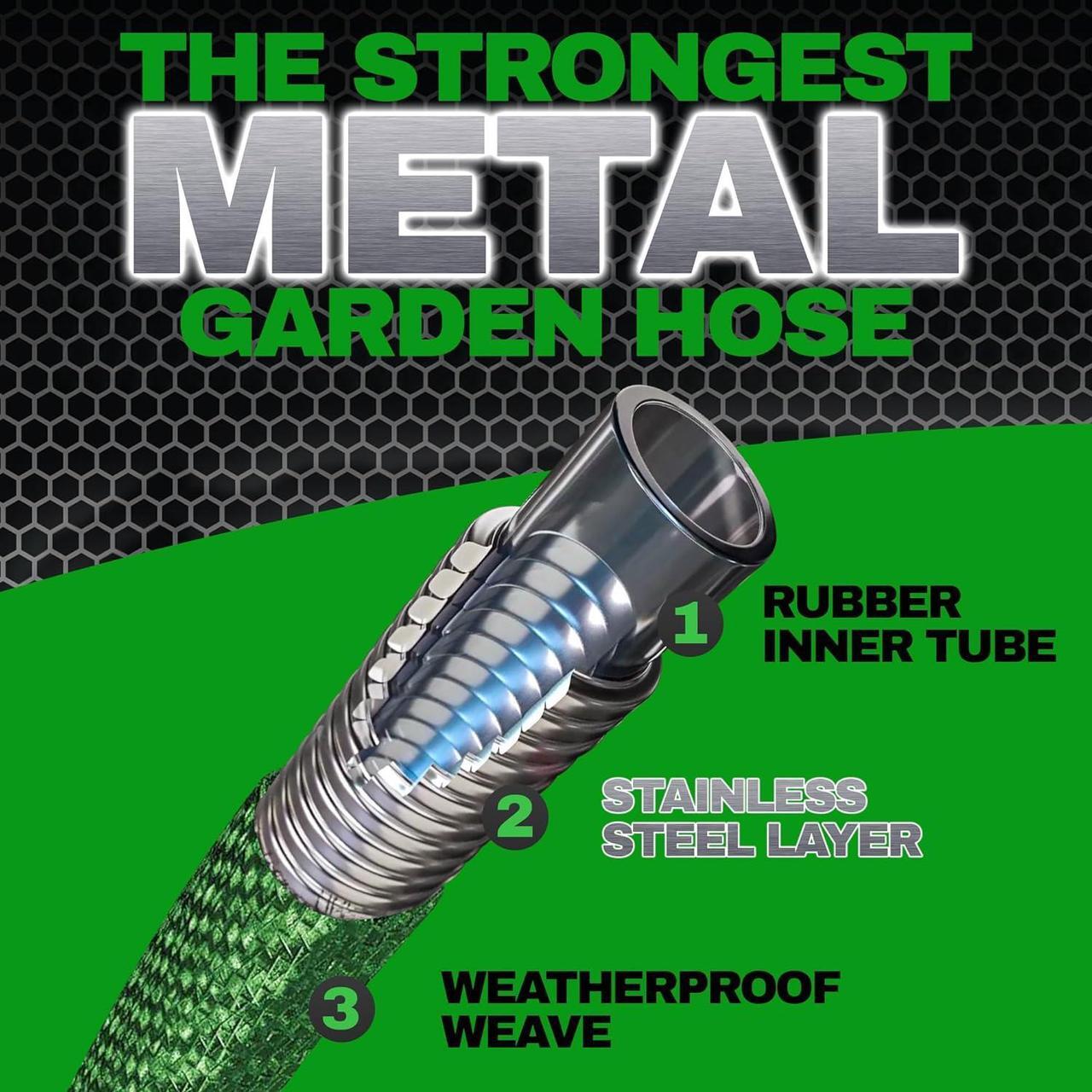Alt view image 2 of 7 - HYDROSTEEL Metal Garden Hose 100 Ft with Nozzle, Water Hose 100Ft, Heavy Duty 3x Layer Stainless Steel Flexible 100 Ft Garden Hose, Lightweight, Easy to Coil, Garden Hoses 500 PSI AS SEEN ON TV