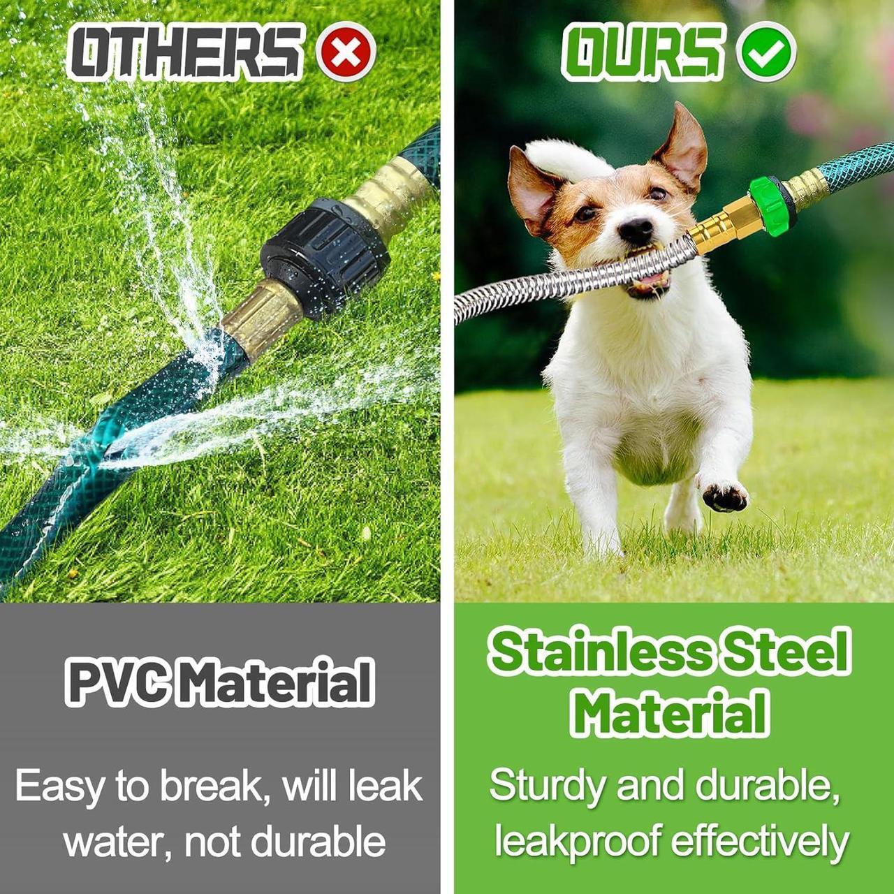 Alt view image 2 of 7 - Short Garden Hose with Female to Female Connector, 3ft Metal Leakproof Leader Hose for Hose Reel, Heavy Duty 304 Stainless Steel Flexible Hose for Outdoor Garden Watering Car Pet Cleaning