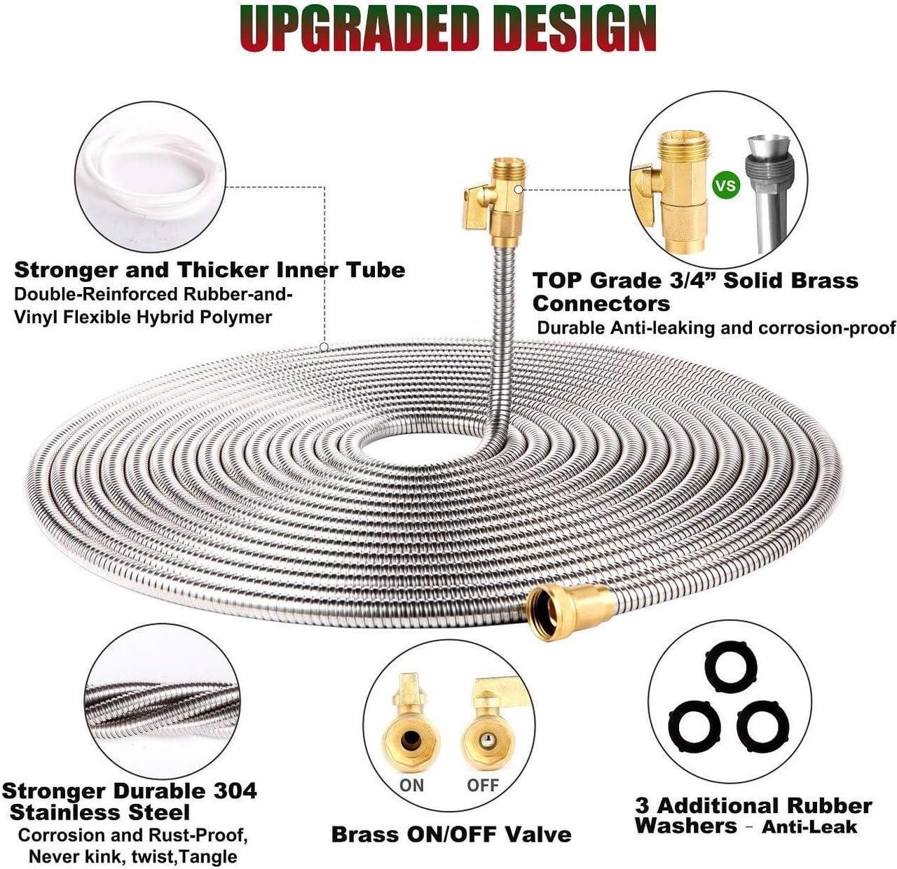 Alt view image 2 of 7 - Garden Hose 100 ft-Metal Water Hose -Flexible Lightweight Outdoor Yard Strong Durable Heavy Duty 304 Stainless Steel Hose Pipe with 10-Way Nozzle, Solid 3/4" Brass Connectors, No Kink Hose
