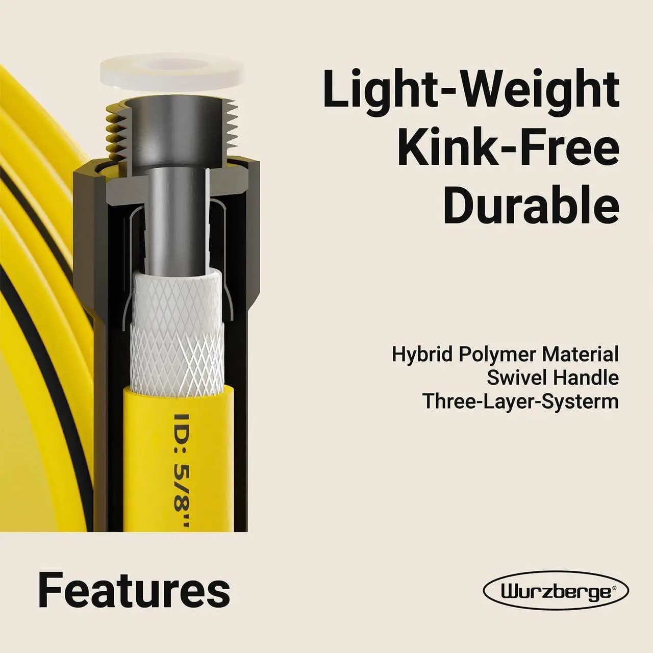Alt view image 2 of 7 - Garden Hose 75 ft, Flexible Water Hose with 5/8" Inner Diameter, Lightweight Hybrid Rubber Hose, 3/4" Leak-Resistant Aluminum Fittings, High Flow for Yard & Garden Use
