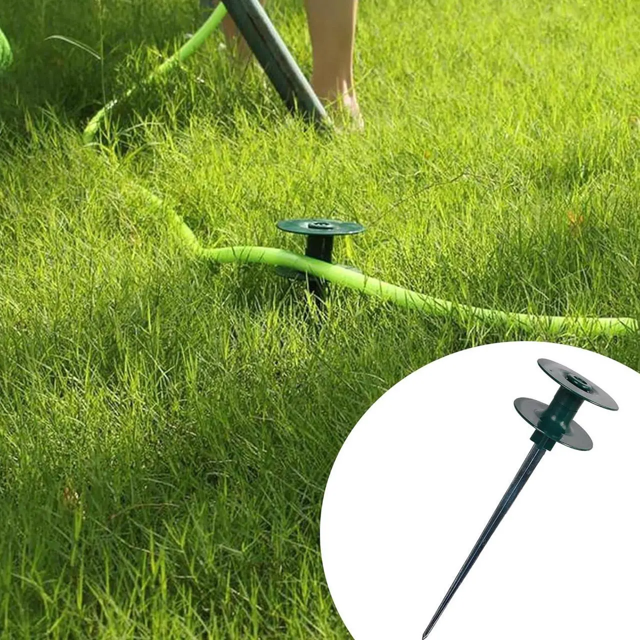 Alt view image 3 of 7 - Hourleey 6 Pack Garden Hose Guide Spike, 10 Inch Rustproof Zinc Sturdy Metal Stake, Heavy Duty Spin Top, Keeps Garden Hose Out of Flower Beds for Plant Protection