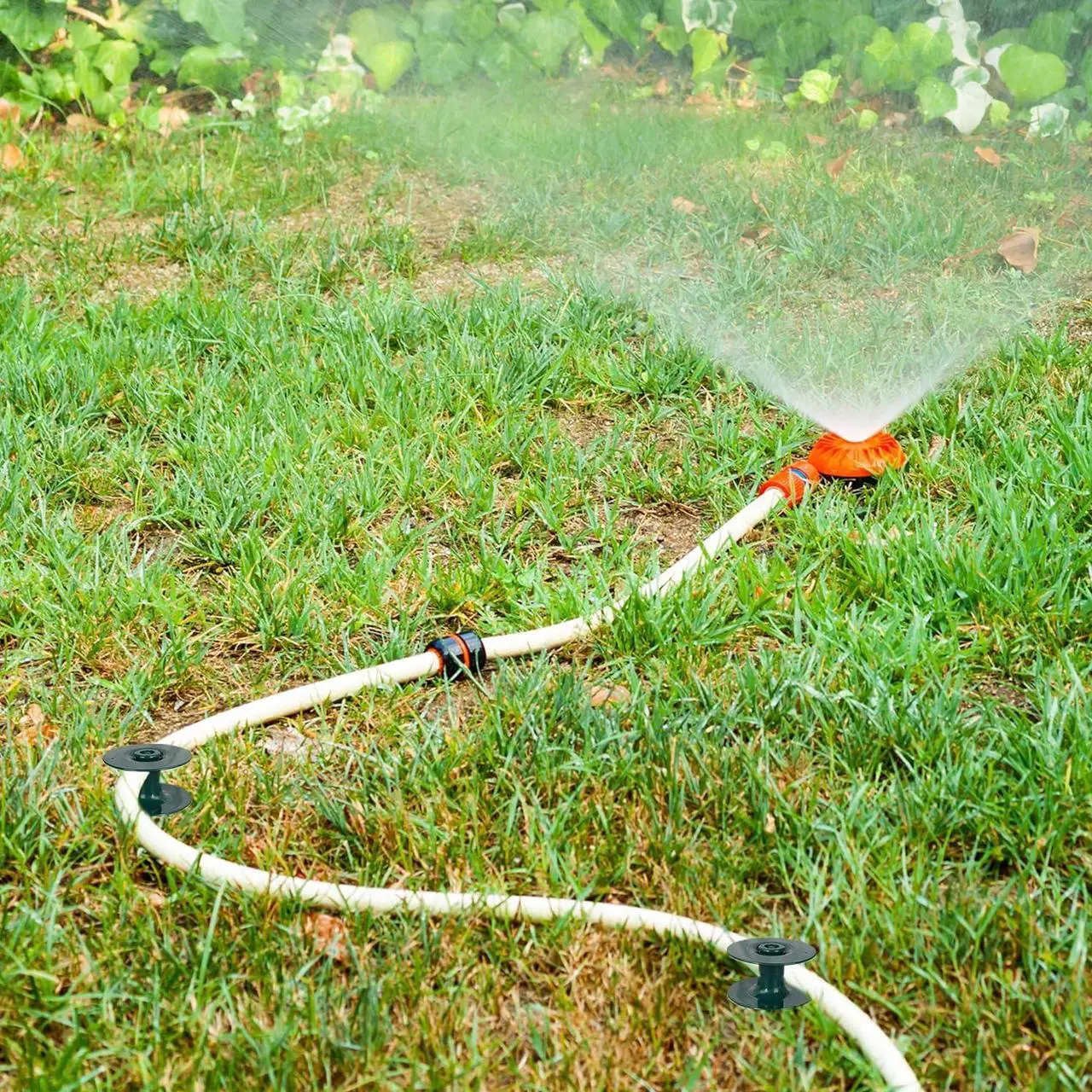 Alt view image 5 of 7 - Hourleey 6 Pack Garden Hose Guide Spike, 10 Inch Rustproof Zinc Sturdy Metal Stake, Heavy Duty Spin Top, Keeps Garden Hose Out of Flower Beds for Plant Protection