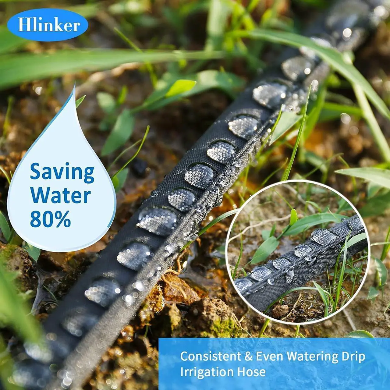 Alt view image 2 of 7 - 2025 Flat Soaker Hose 100 ft (50ft 2Packs) with Stake for Garden, Linkable Drip Hose Diy Automates Garden Irrigation System Saving 88% Water, Dual-layer Leak-free Design Water Hose with Holes