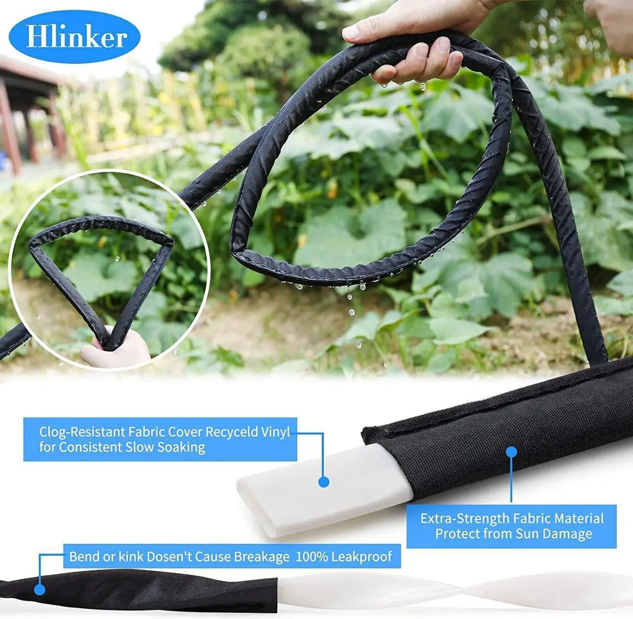 Alt view image 5 of 7 - 2025 Flat Soaker Hose 100 ft (50ft 2Packs) with Stake for Garden, Linkable Drip Hose Diy Automates Garden Irrigation System Saving 88% Water, Dual-layer Leak-free Design Water Hose with Holes