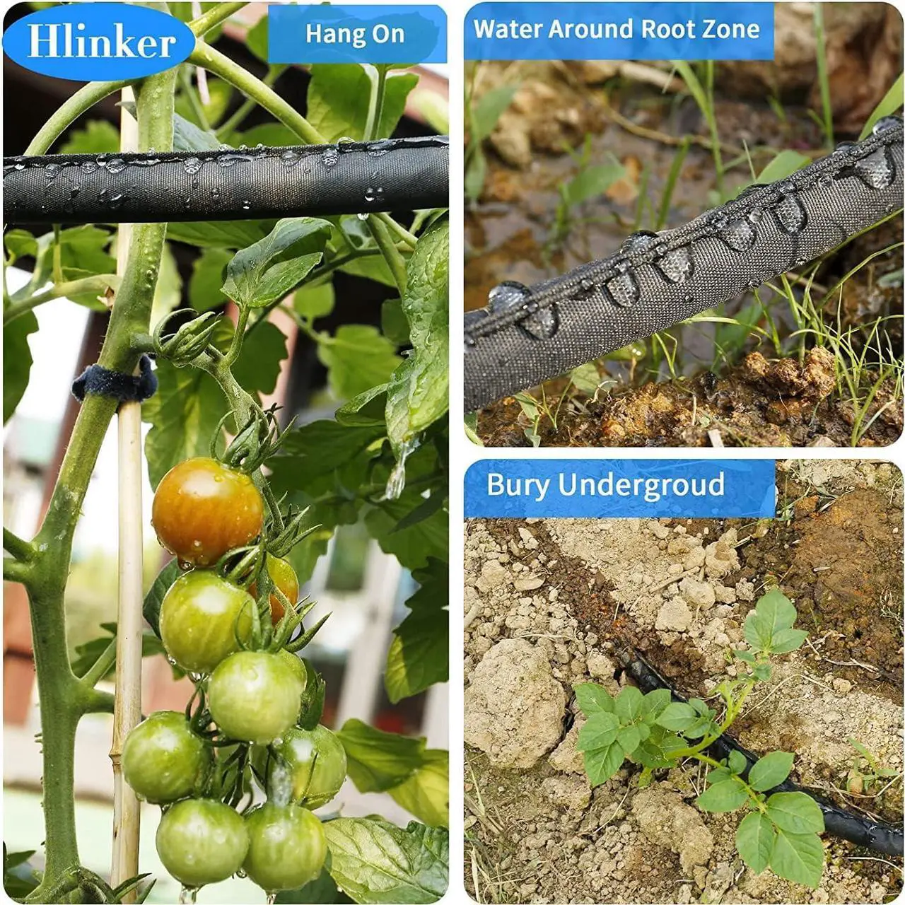 Alt view image 6 of 7 - 2025 Flat Soaker Hose 100 ft (50ft 2Packs) with Stake for Garden, Linkable Drip Hose Diy Automates Garden Irrigation System Saving 88% Water, Dual-layer Leak-free Design Water Hose with Holes