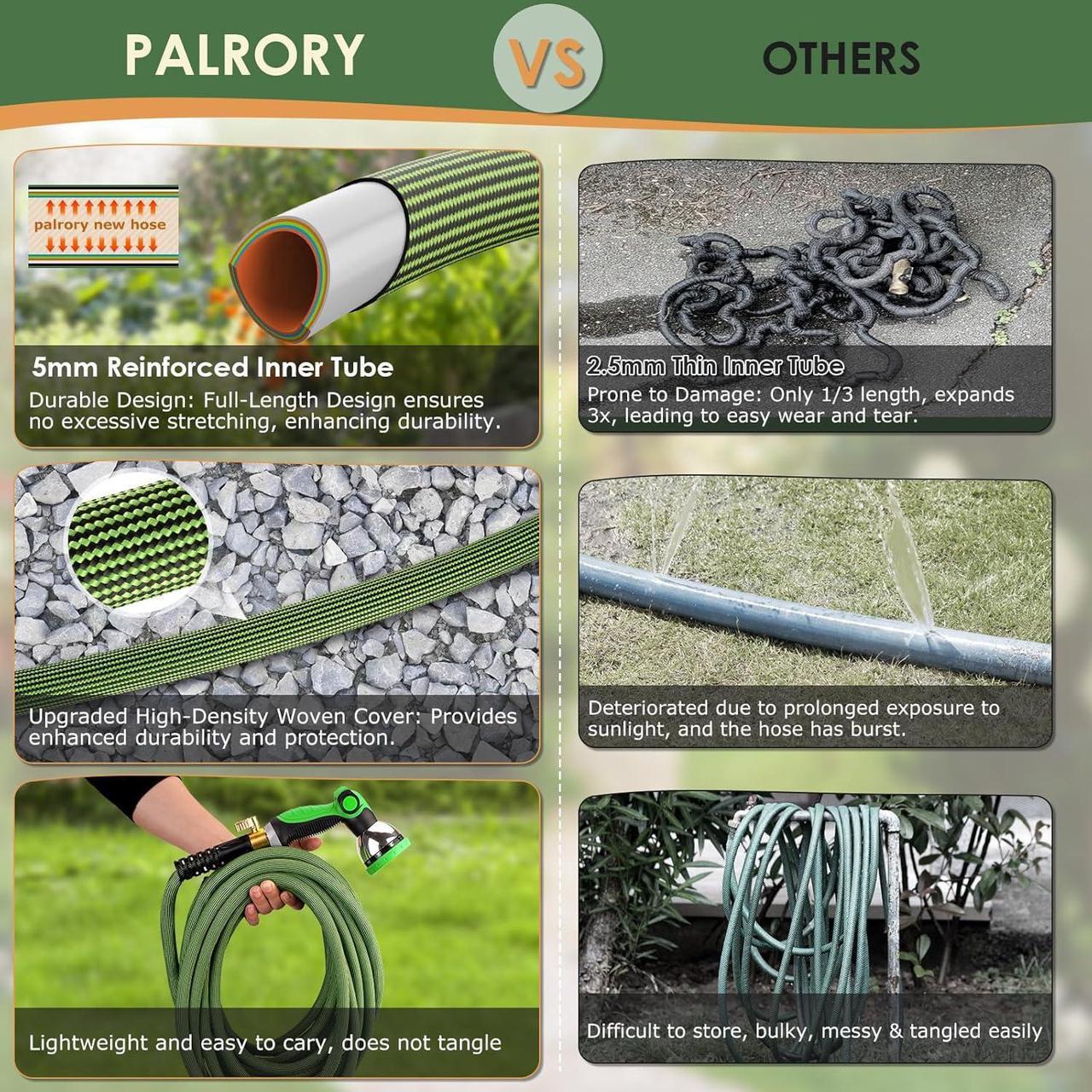 Alt view image 6 of 7 - Non-Expandable Garden Hose 50 ft, Ultra Lightweight Flexible Water Hose with 10-Pattern Nozzle, Kink-Resistant, Leak-Proof, High-Density Fabric, Thickened Connector, Shut-Off Valve & Holder