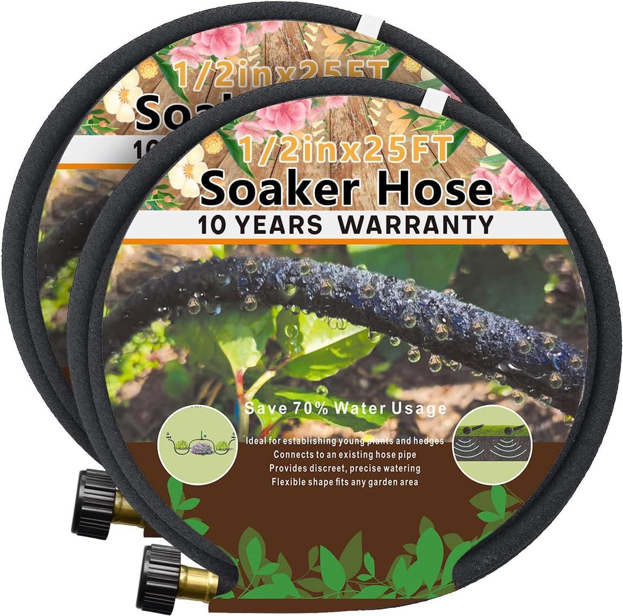 Main image of 1/2 Soaker Hose 50 ft, Heavy Duty Garden Soaker Hoses 25Ft 2 Pack, Round Soaker Hose for Raised Garden Beds, 50 Ft Drip Hoses Irrigation for Garden - (25 feet 2-pack)