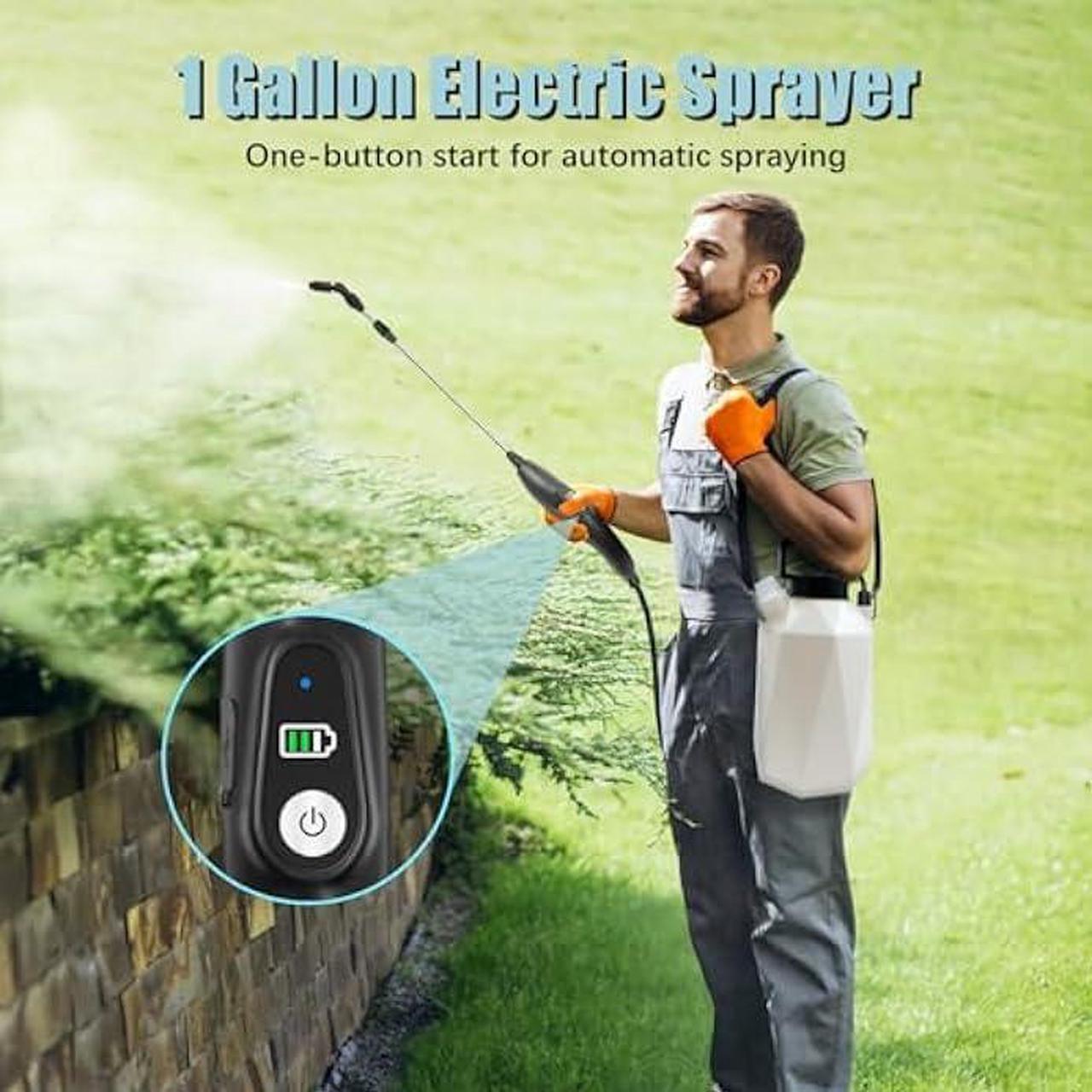 Alt view image 2 of 5 - Battery Powered Garden Sprayer, 1 Gallon Electric Sprayer in Lawn with USB Rechargeable Handle, Retractable Wand, 3 Mist Nozzles, Yard Water Pump Sprayers with Adjustable Shoulder Strap for Gardening