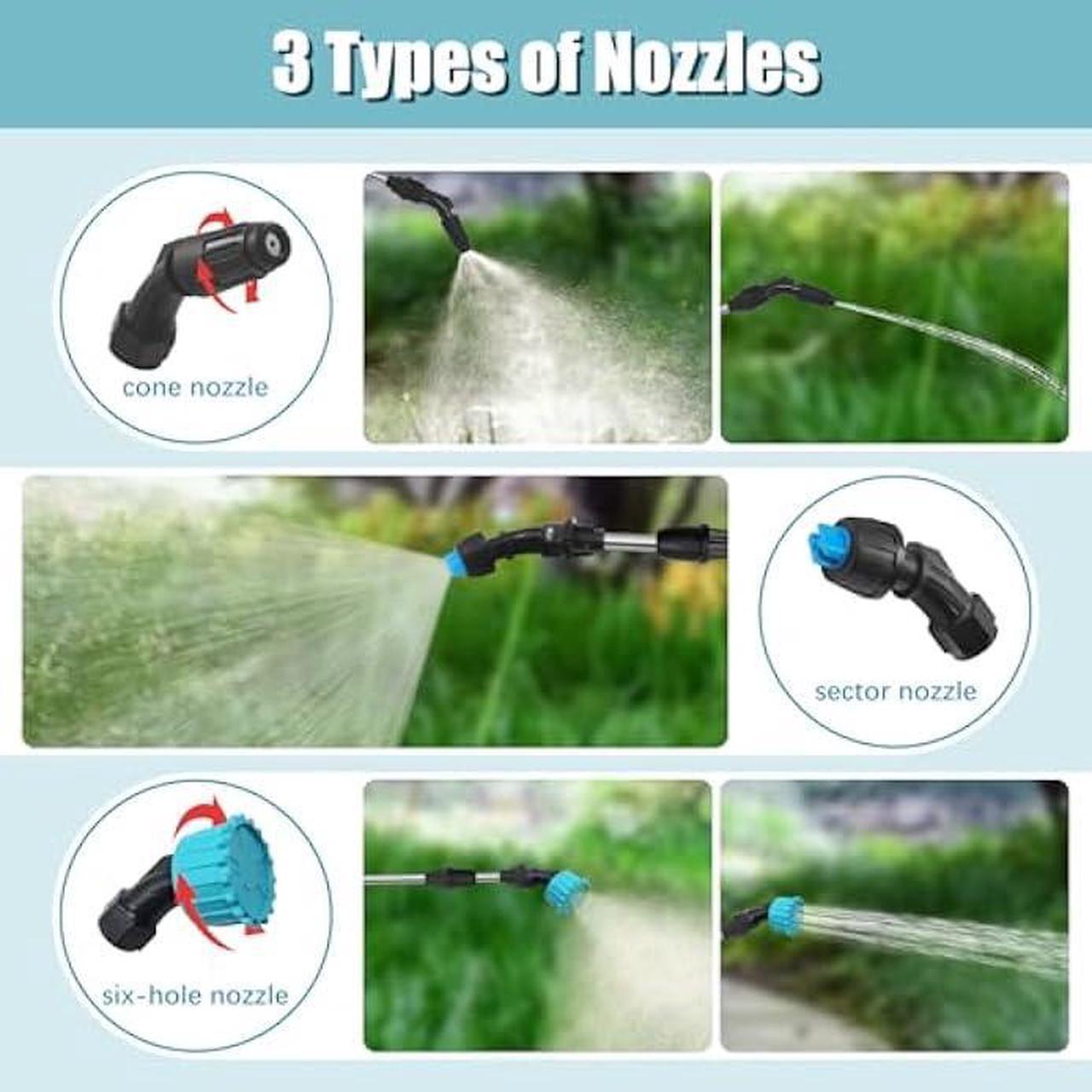 Alt view image 3 of 5 - Battery Powered Garden Sprayer, 1 Gallon Electric Sprayer in Lawn with USB Rechargeable Handle, Retractable Wand, 3 Mist Nozzles, Yard Water Pump Sprayers with Adjustable Shoulder Strap for Gardening