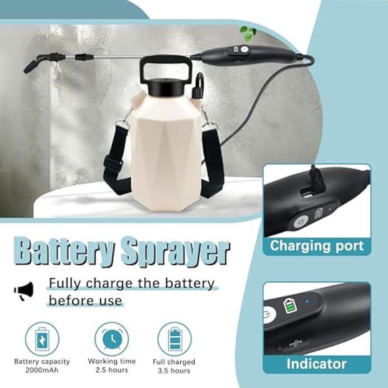 Alt view image 4 of 5 - Battery Powered Garden Sprayer, 1 Gallon Electric Sprayer in Lawn with USB Rechargeable Handle, Retractable Wand, 3 Mist Nozzles, Yard Water Pump Sprayers with Adjustable Shoulder Strap for Gardening