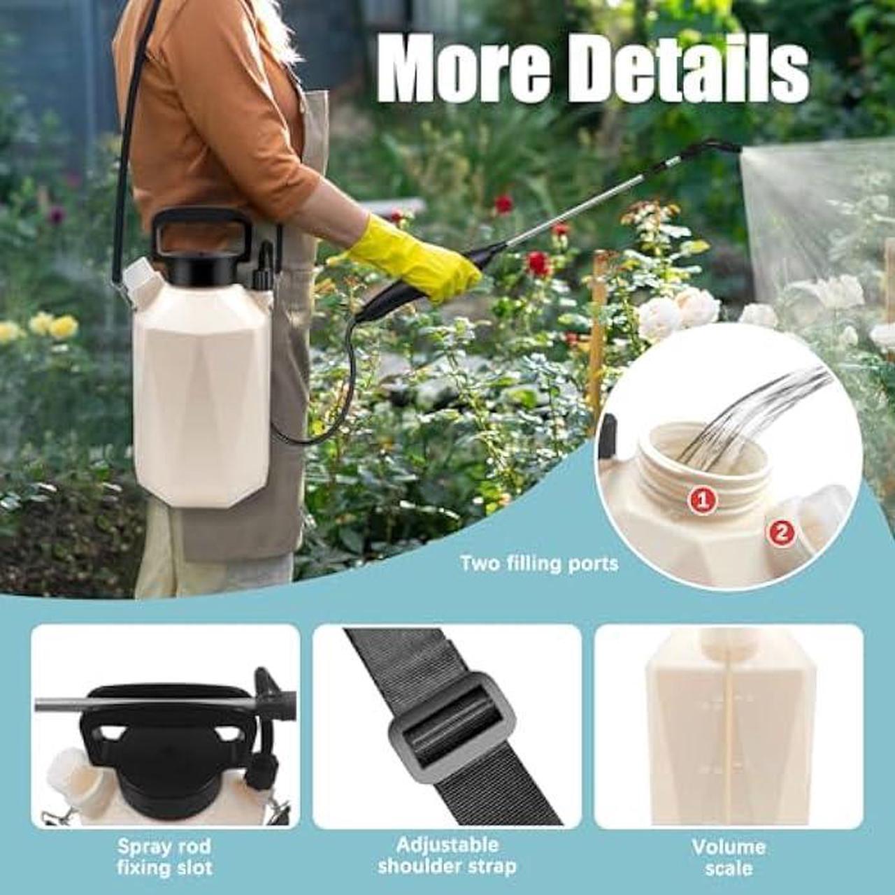 Alt view image 5 of 5 - Battery Powered Garden Sprayer, 1 Gallon Electric Sprayer in Lawn with USB Rechargeable Handle, Retractable Wand, 3 Mist Nozzles, Yard Water Pump Sprayers with Adjustable Shoulder Strap for Gardening