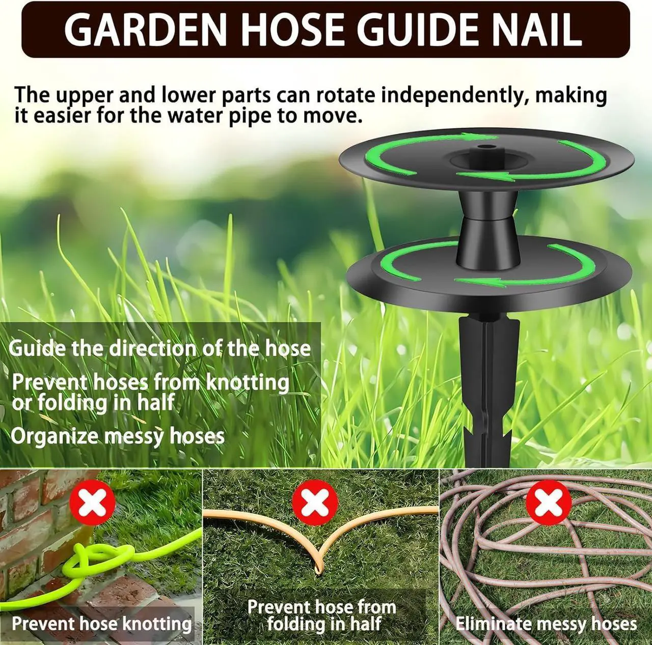 Alt view image 2 of 7 - 6 PCS Garden Hose Guide Spike,Hose Guide Stake Heavy Duty Pure Metal Hose Roller Guide,Keep Flowering Hose Out of Flower Beds,Rustproof Coated Garden Hose Stake for Yard,Lawn Hose Roller Support