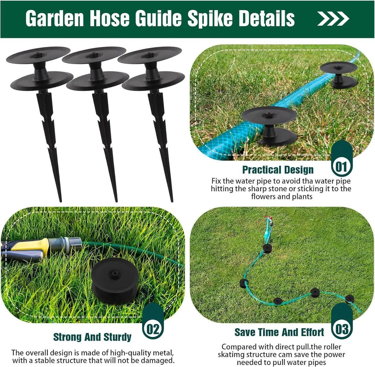 Alt view image 4 of 7 - 6 PCS Garden Hose Guide Spike,Hose Guide Stake Heavy Duty Pure Metal Hose Roller Guide,Keep Flowering Hose Out of Flower Beds,Rustproof Coated Garden Hose Stake for Yard,Lawn Hose Roller Support