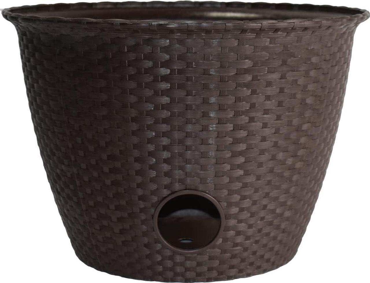 Main image of The HC Companies Woven Garden Hose Holder - Lightweight Plastic Decorative Water Hose Holder w/100-Foot Capacity - Garden Hose Pots for Outside (18, Chocolate, Pack of 1)