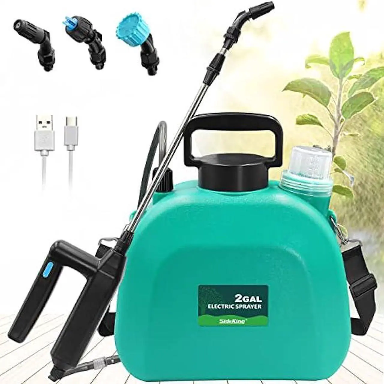 Main image of Battery Powered Sprayer 2 Gallon, Upgrade Powerful Electric Sprayer with 3 Mist Nozzles, Retractable Wand, Rechargeable Handle, Garden Sprayer with Adjustable Shoulder Strap for Lawn & Garden