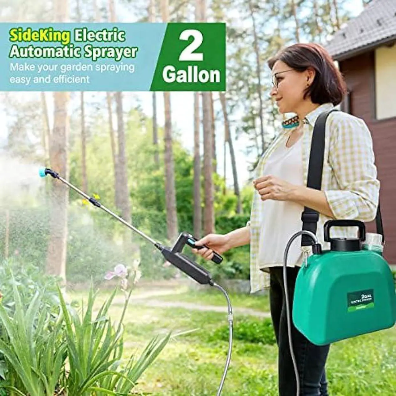 Alt view image 2 of 5 - Battery Powered Sprayer 2 Gallon, Upgrade Powerful Electric Sprayer with 3 Mist Nozzles, Retractable Wand, Rechargeable Handle, Garden Sprayer with Adjustable Shoulder Strap for Lawn & Garden
