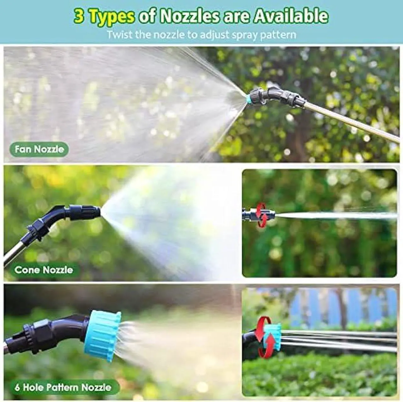Alt view image 4 of 5 - Battery Powered Sprayer 2 Gallon, Upgrade Powerful Electric Sprayer with 3 Mist Nozzles, Retractable Wand, Rechargeable Handle, Garden Sprayer with Adjustable Shoulder Strap for Lawn & Garden