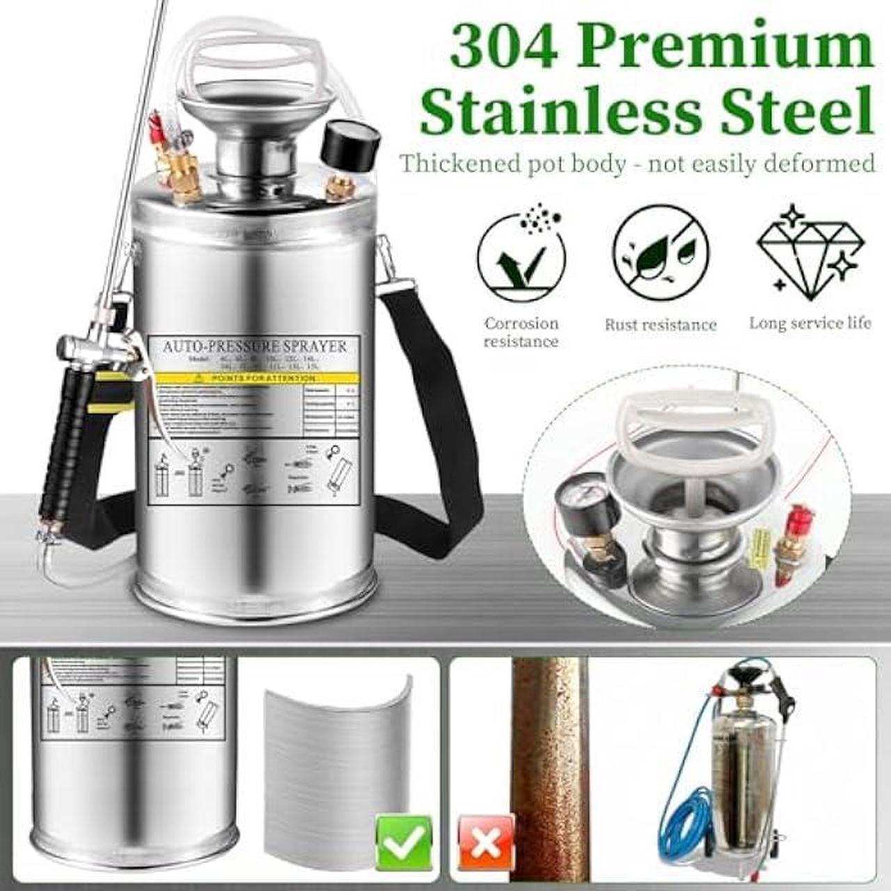 Alt view image 3 of 5 - 1.5Gal Stainless Steel Pump Up Sprayer Reinforced Hose, Hand Pump Sprayer with Pressure Gauge&Safety Valve, Adjustable Nozzle Suitable for Gardening (1.5 Gallon)