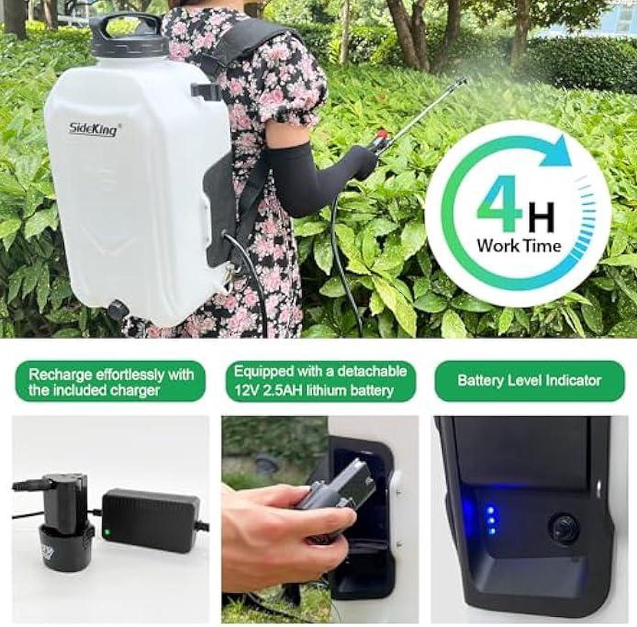 Alt view image 3 of 5 - Battery Powered Backpack Sprayer 4 Gallon, Powerful Electric Garden Sprayer with 12V Rechargeable Battery, Telescopic Wand with Trigger-Lock and 4 Mist Nozzles (Charger Included)