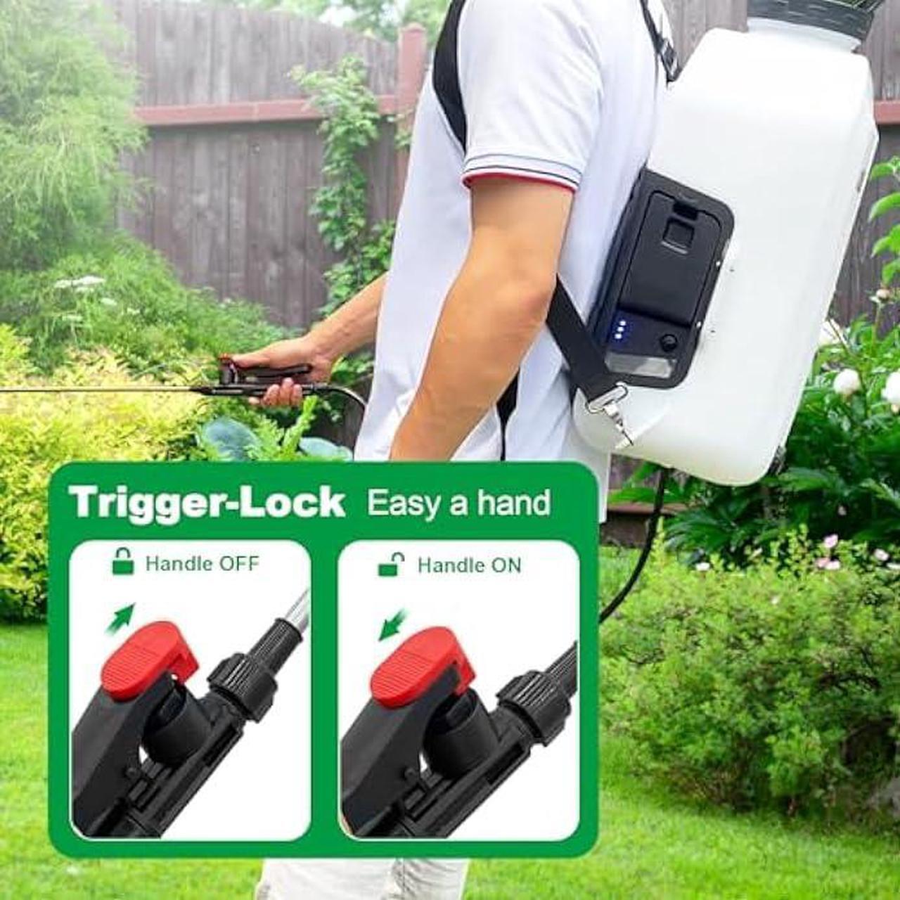 Alt view image 4 of 5 - Battery Powered Backpack Sprayer 4 Gallon, Powerful Electric Garden Sprayer with 12V Rechargeable Battery, Telescopic Wand with Trigger-Lock and 4 Mist Nozzles (Charger Included)