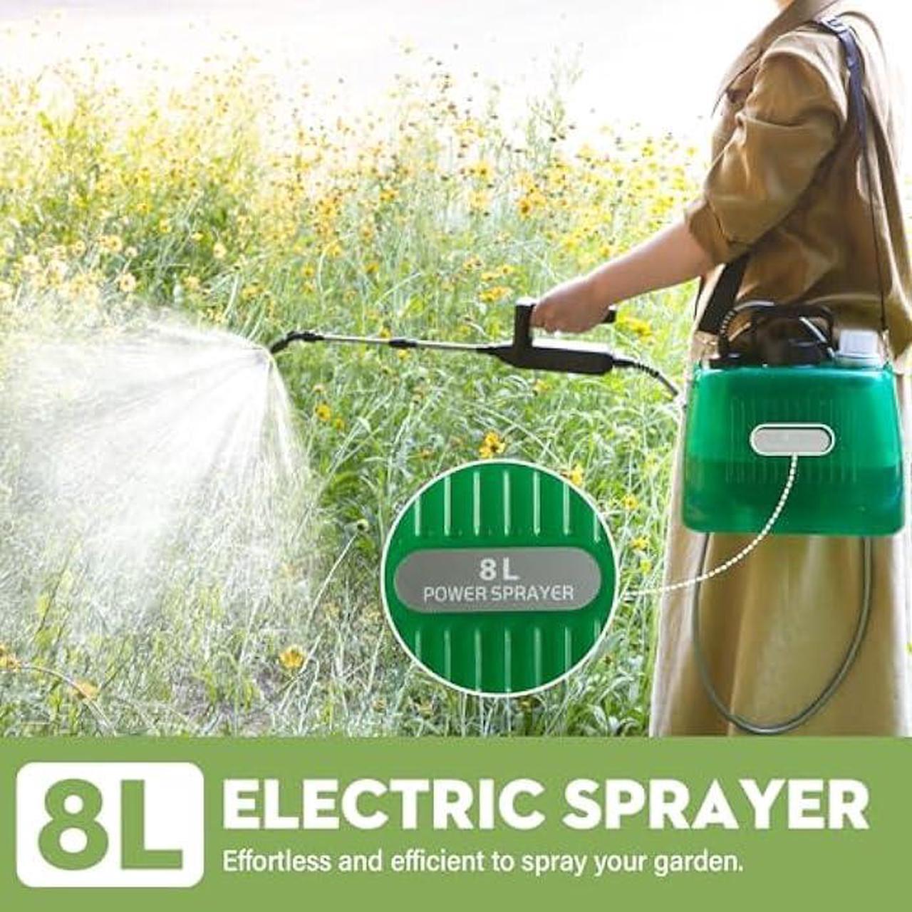 Alt view image 2 of 5 - Battery Powered Garden Sprayer 2 Gallon, Rechargeable Pump Sprayer with 4 Mist Nozzles & Retractable WandPortable Water Electric Sprayers in Lawn and Garden with Adjustable Shoulder StrapGreen