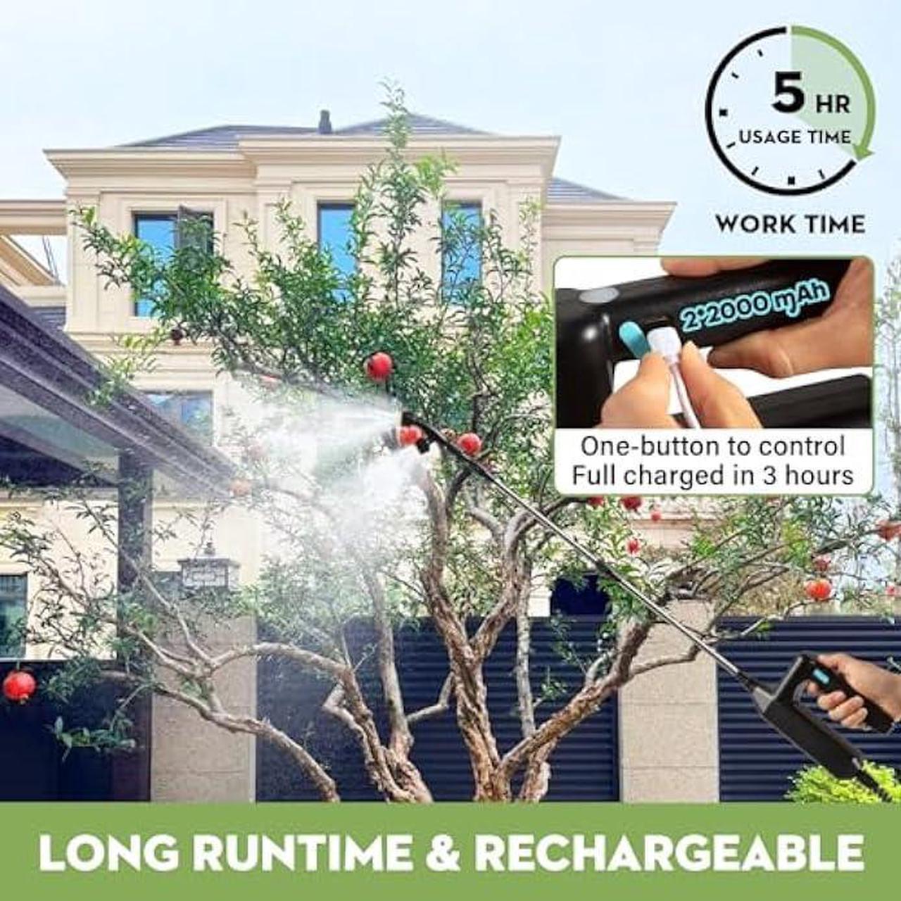 Alt view image 3 of 5 - Battery Powered Garden Sprayer 2 Gallon, Rechargeable Pump Sprayer with 4 Mist Nozzles & Retractable WandPortable Water Electric Sprayers in Lawn and Garden with Adjustable Shoulder StrapGreen