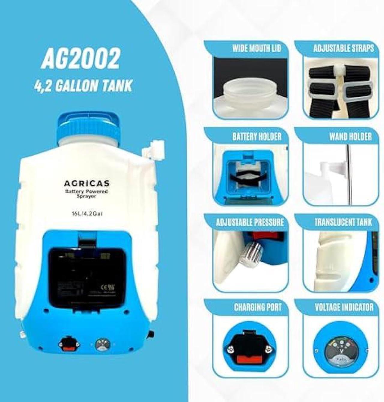 Alt view image 6 of 6 - 4.2 Gal Battery Powered Backpack Sprayer-Multifunctional Weed Sprayer for Lawn&Garden with Adjustable Nozzles and Shoulder Strap, High-Pressure Spray Hose for Weeding&Cleaning