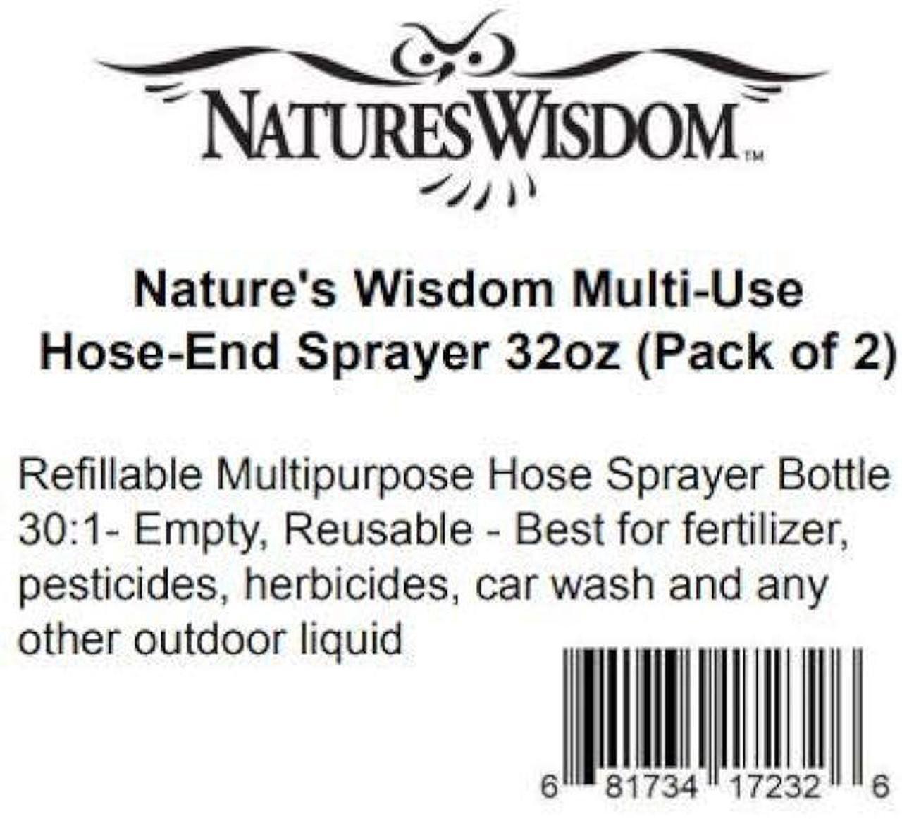 Alt view image 5 of 6 - Multi-Use Lawn Hose-End Sprayer 32oz (Pack of 2) Empty Refillable Bottle (Natural, Clear), 30:1 Sprayer, Reusable - Best for Fertilizer, pesticides, herbicides, car wash and Any Other Outdoor Liquid