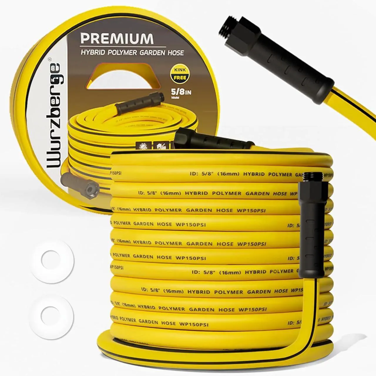 Main image of Garden Hose 75 ft, Flexible Water Hose with 5/8" Inner Diameter, Lightweight Hybrid Rubber Hose, 3/4" Leak-Resistant Aluminum Fittings, High Flow for Yard & Garden Use