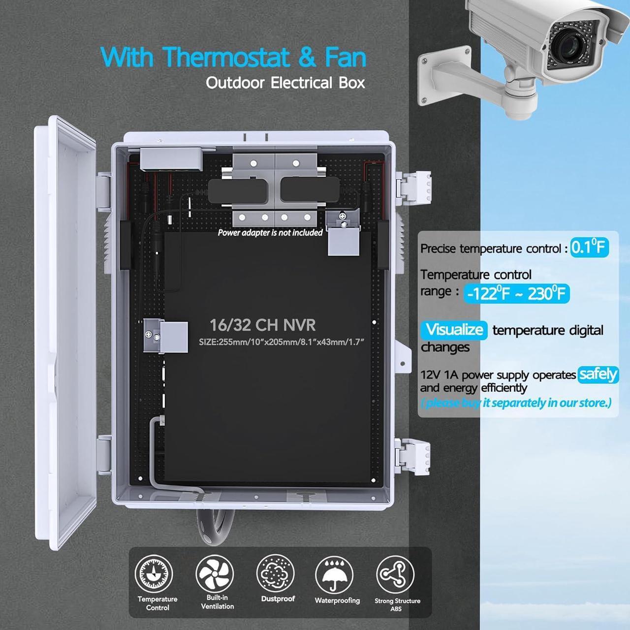 Alt view image 3 of 7 - Outdoor Electrical Box, Waterproof Electrical Junction Box IP65 ABS Plastic Enclosure with Fan & Thermostat, Mounting Plate and Hinged Lid (15.7" H x 11" L x 5.9" W)