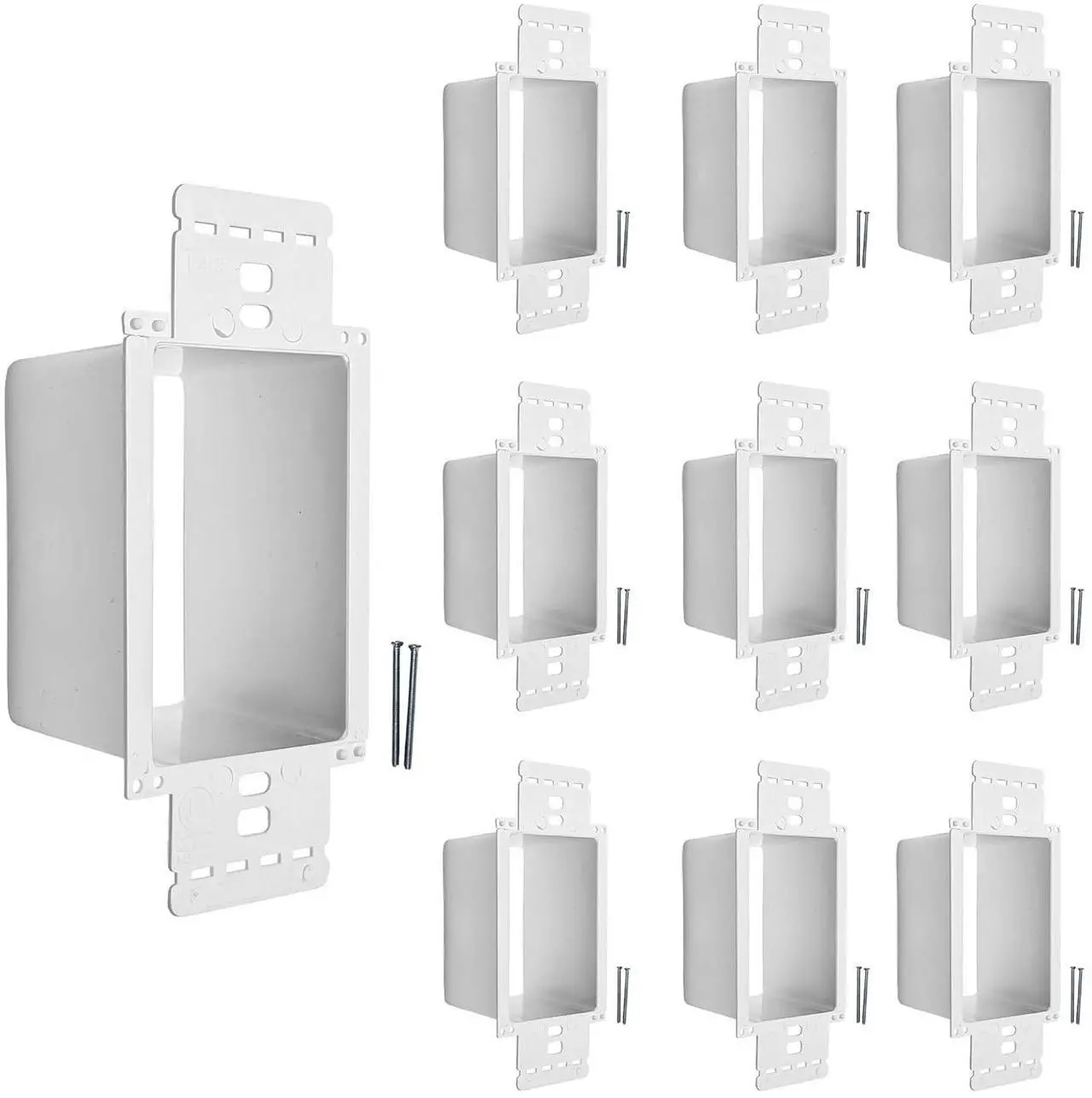 Main image of BestMounts - 10 Pack Electrical Power Outlet Box Extender Kit  Single Gang Box Extender - Single Receptacle Heavy Duty Plastic (White)
